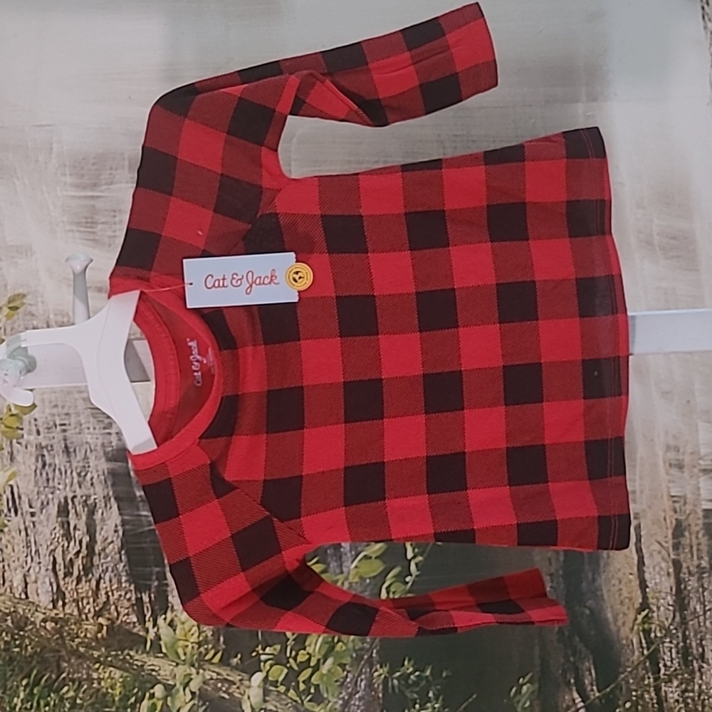 NWT! Cat & Jack red black buffalo plaid 4T long sleeve fall shirt